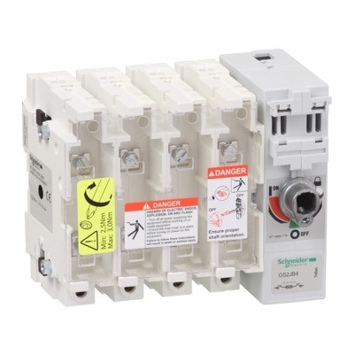 GS2JB4 Schneider TeSys GS 100A 4 Pole Switch Fuse for Base Mounting Switch mechanism on right hand side